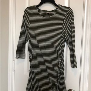 Maternity olive green striped t-shirt dress